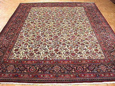Persian Rug Mood Hand Knotted Ivory Reds Wool Fine Oriental Carpet 10 x 14