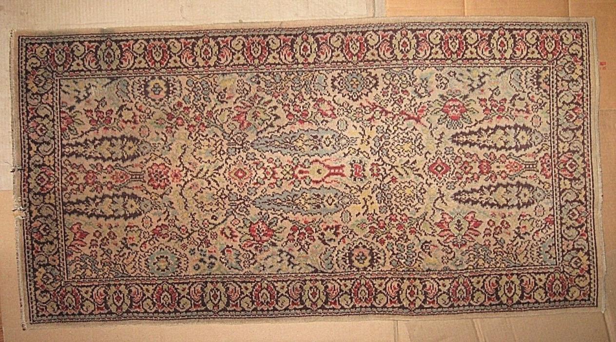 1900s Downs Carpet Royal-Madar Jacquard Wool Anglo Persian WILTON RUG 27X54