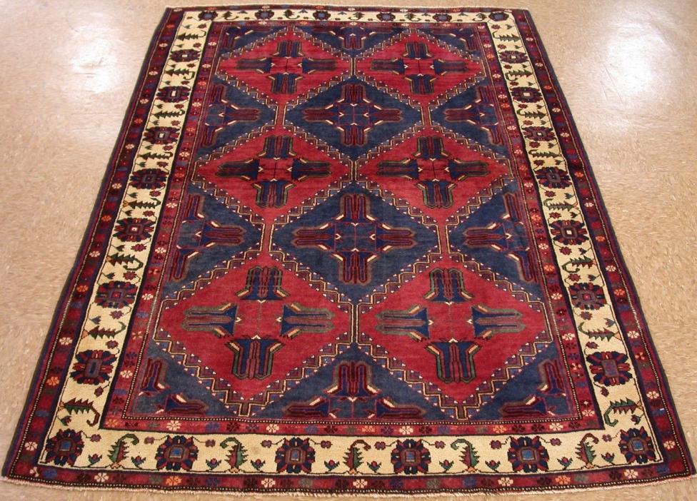 Persian Afsharr Rug Tribal Nomadic Hand Knotted Wool RED IVORY Oriental 5 x 7