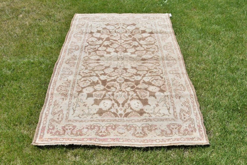 4x6ft Turkish Anatolian Wool Handmade Rug Antique Oushak Cappadocia Carpet