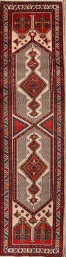 Persian Handmade Geometric Wool Palace Size Oriental Meshkin Runner Rug 4x15