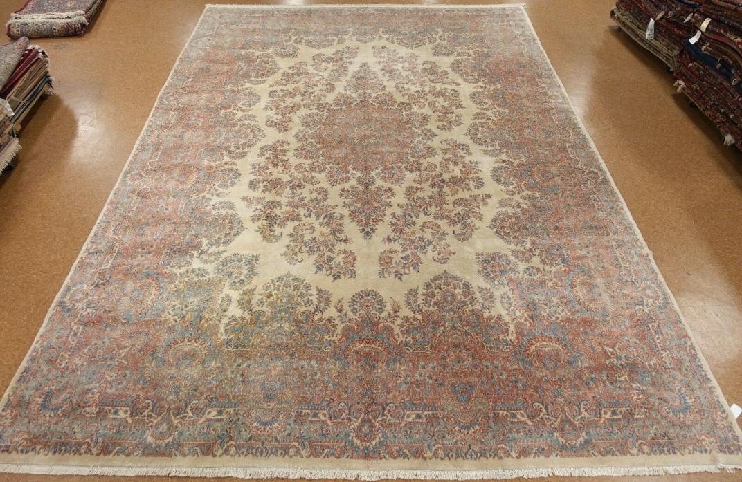 Persian Rug Kermann Hand Knotted Wool IVORY TERRACOTTA Oriental Carpet 14 x 19