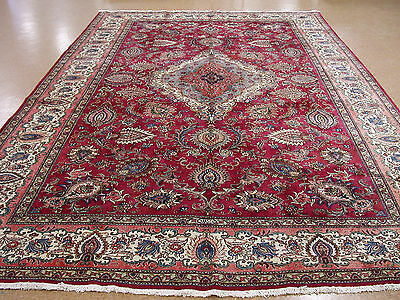 Persian Rug Tabrizz Hand Knotted Wool REDS  BLUES Large Oriental Carpet 12 x 18