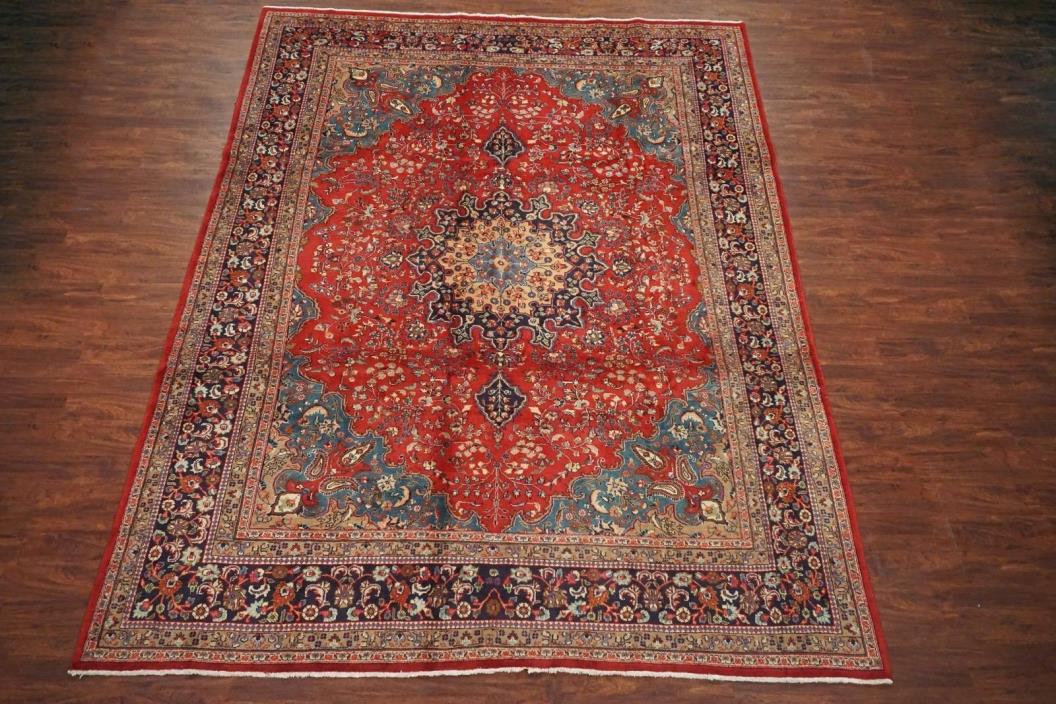 10X13 Antique Hand-Knotted Oriental Area Rug Red Wool Carpet (9.9 x 12.10)