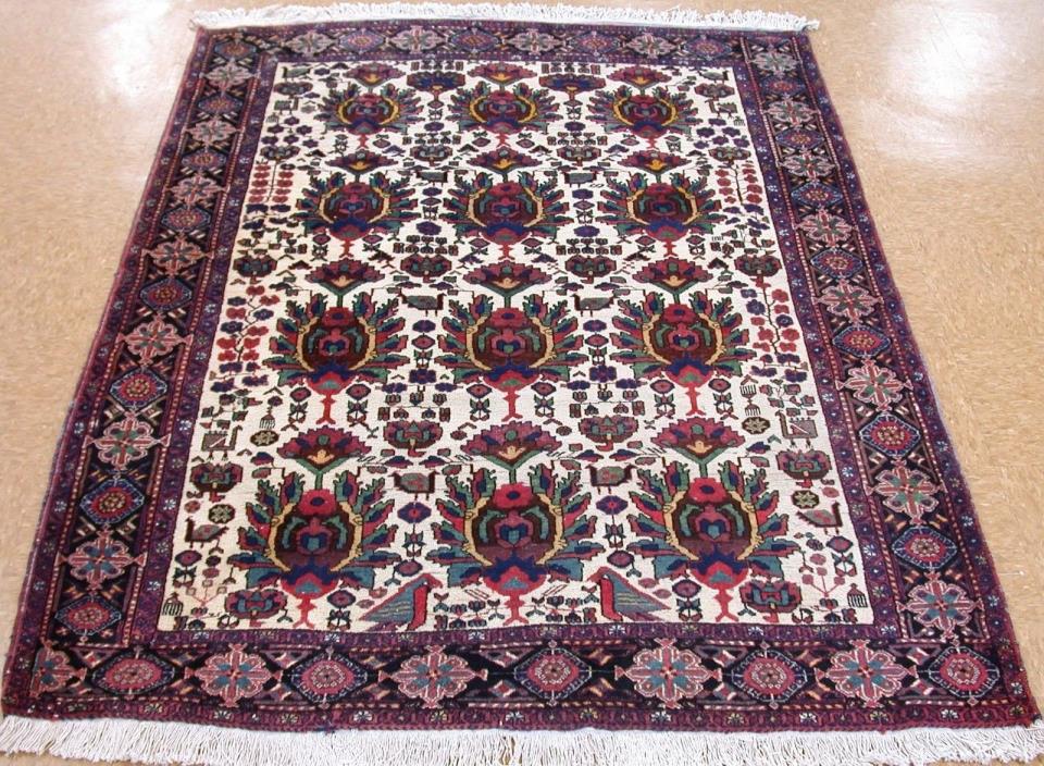Persian Rug Afsharr Tribal Nomadic Hand Knotted Wool IVORY BLACK Oriental 5 x 6