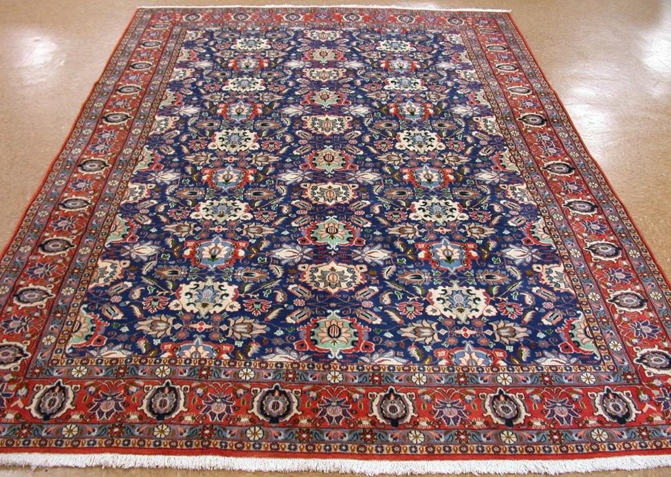 Persian Rug Varamin Hand Knotted Wool BLUE RUST Oriental 7 x 10