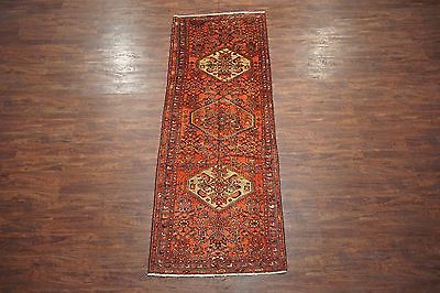 Persian Antique 4X10 Malayer Herati Gallery Runner Hand-Knotted Wool Area Rug