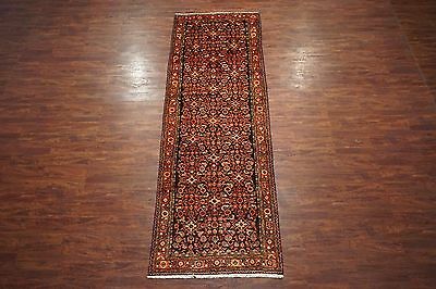 Antique 4X13 Persian Herati Malayer Hand-Knotted Gallery Runner Animal Abrash