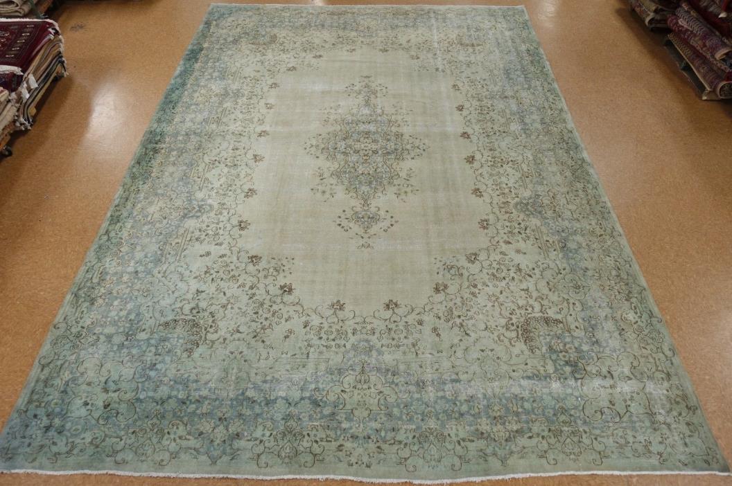 12 x 17 PERSIAN VINTAGE DISTRESSED Hand Knotted Wool BLUE BEIGE Oriental Rug