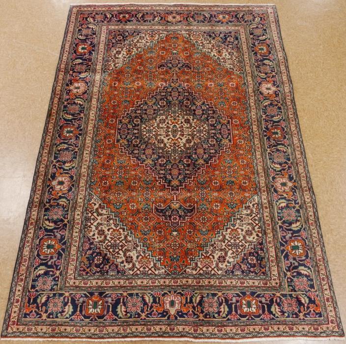 Persian Rug Tabrizz Hand Knotted Wool ORANGE NAVY AMBER Oriental Carpet 7 x 10