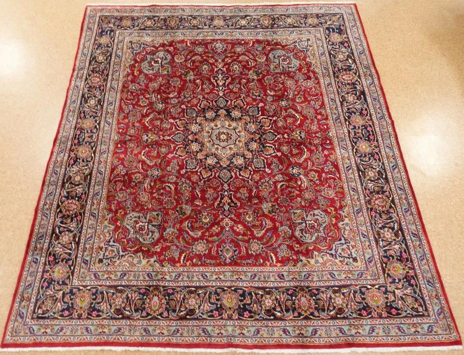 Persian Rug Mashadd Hand Knotted Wool RED NAVY Opulent Oriental Carpet 10 x 11