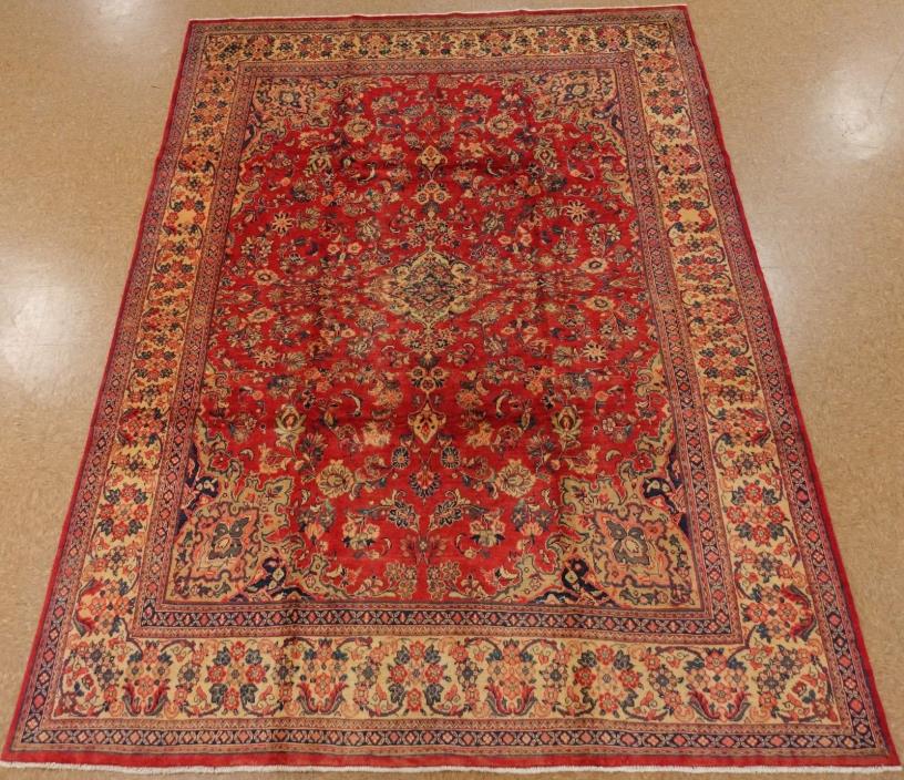 Persian Rug Sarouk Hand Knotted Wool Red Ivory Sensational Oriental 9 x 12