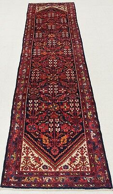Persian Runner Malayer Tribal Hand Knotted Wool NAVY RED Oriental Rug 3.5 x 13.7