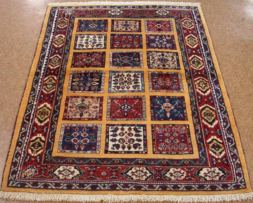 Persian Qashqai Rug Tribal Hand Knotted HAND-SPUN Wool NATURAL Dyes GOLD 4 x 6