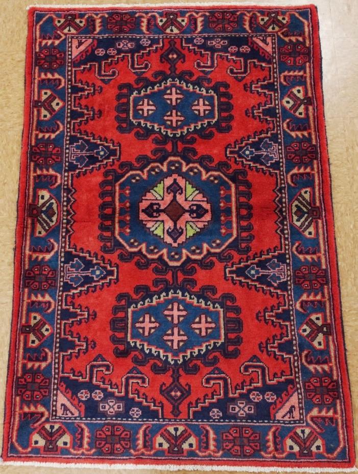 Persian Rug Viss Hand Knotted Wool RED BLUE Notable Oriental 4 x 5