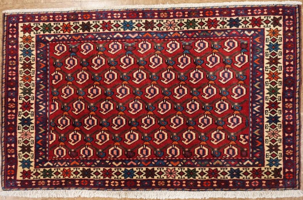 Persian Rug Hamedan Tribal Hand Knotted Wool RED Fascinating Oriental 2 x 3.4