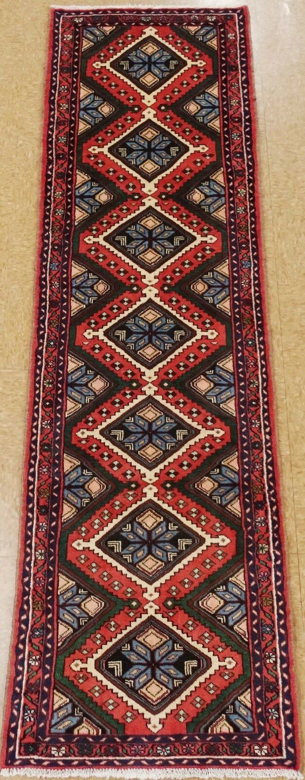 Persian Runner Hamedann Tribal Hand Knotted Wool Red Oriental Rug 2.8 x 9.2