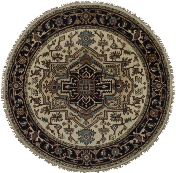 Lovely Geometric Design Heriz Serapi Round Indian Area Rug Oriental Carpet 6X6