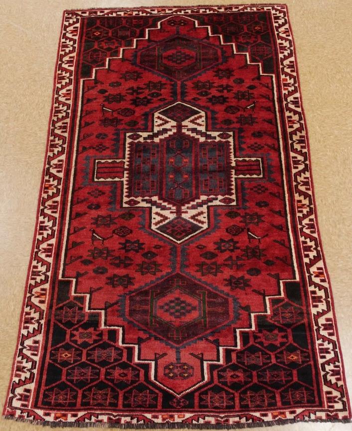 Persian Rug Luri Tribal Hand Knotted Wool RED IVORY Geometric Oriental 5 x 8