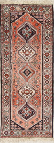 Handmade Top Quality Geometric Tribal 3x7 Coral Wool Yalameh Oriental Runner Rug