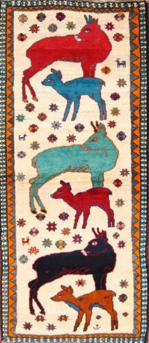 Handmade Animal Pictorial Wool Persian Gabbeh Qashqai Runner Oriental Rug 3x6
