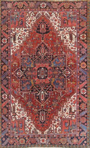 Antique Vegetable Dye Geometric 8x11 Wool Persian Heriz Serapi Oriental Rug