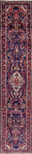 Navy Blue Oversize Floral Lilian Persian Oriental Hand-Made 3x13 Wool Runner Rug