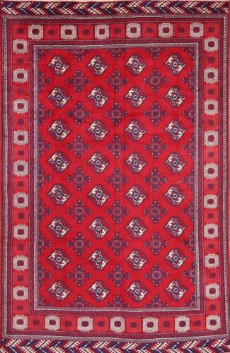 Vintage Geometric Balouch Afghan Oriental Hand Knotted Red Wool Area Rug 6'x10'