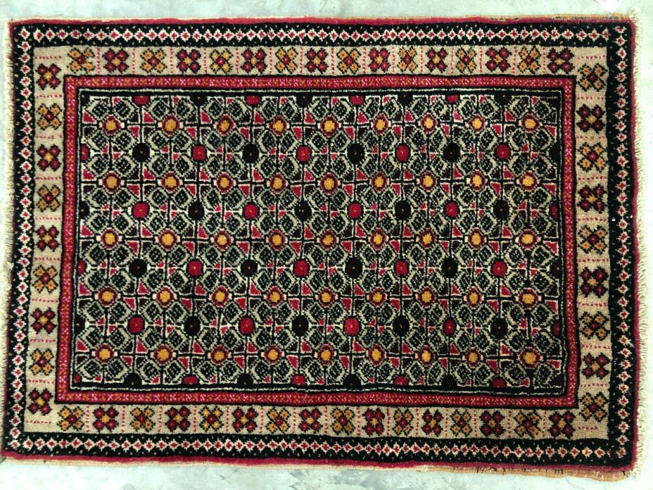 2x3 HAND KNOTTED PERSIAN RUG WOOL RUGS vintage geometric oriental made antique