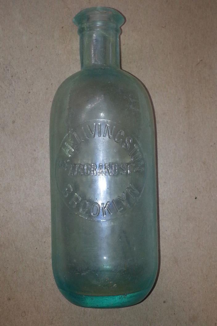 1880's Apothecary Bottle B.H. Livingston 273 Grand St Brooklyn New York Embossed