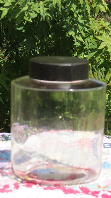 Antique Early Century Apothecary Clear Bubble Glass Jar Tin Lid