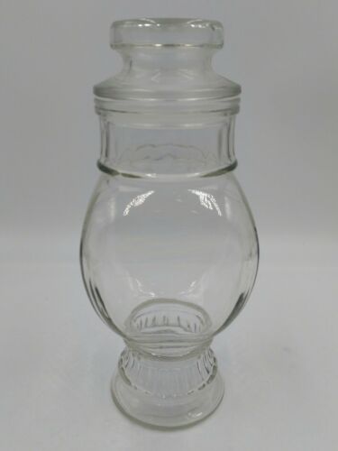 Vintage TALL Glass Pedestal Covered Apothecary lidded Jar 9