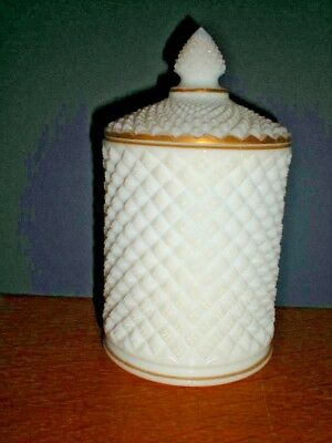 Apothecary jar Canister Spiral Diamond Cut Pattern Milk Glass Antique Victorian