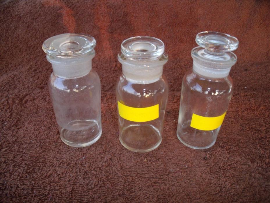 3 Antique Apothecary Medicine Bottles with lids