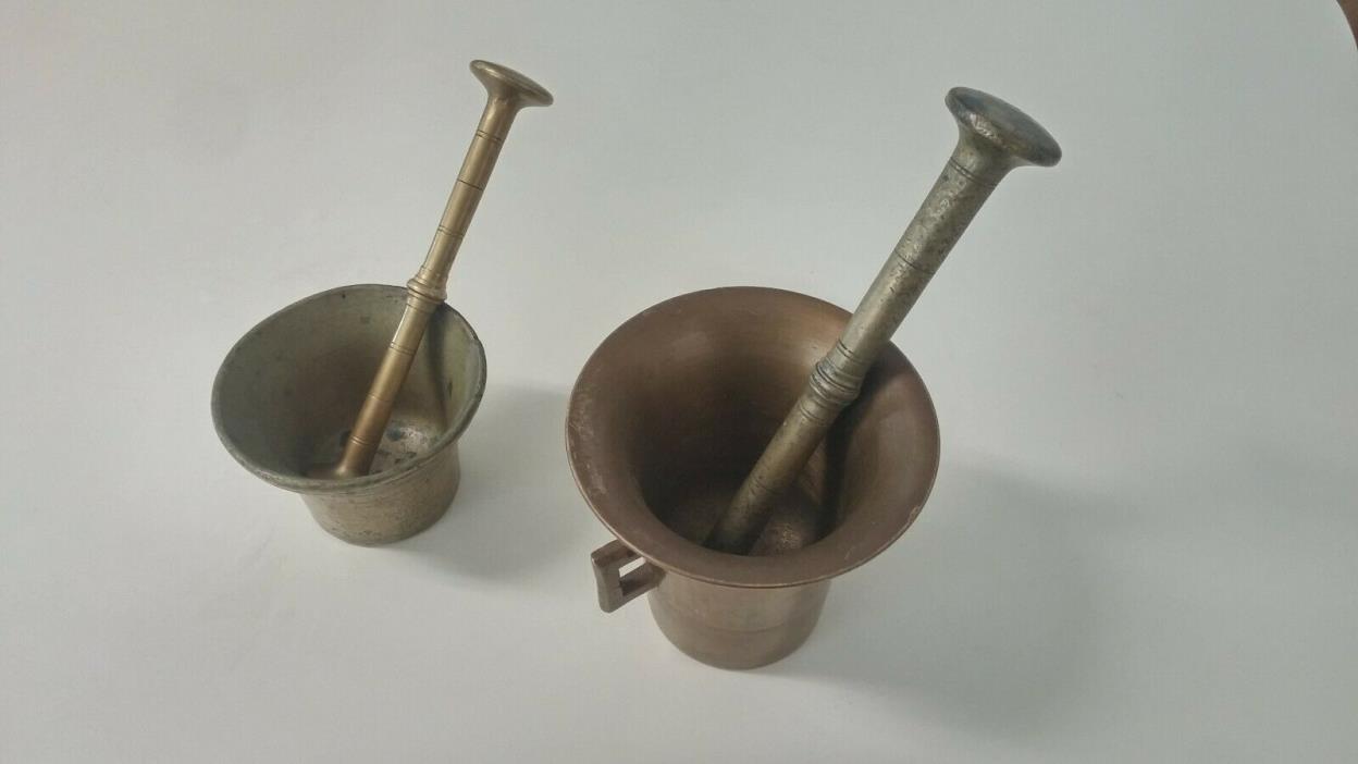Pair Very Old Heavy Brass Mortar and Pestle Apothecary Herbalist Antique BIN OBO