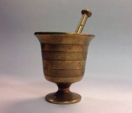 Brass Mortar And Pestle Etched Ribbed Design