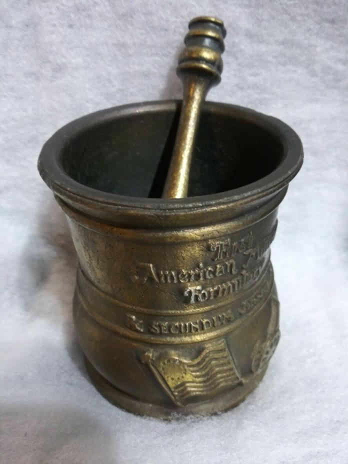 first American mililary Mortar and Double Handle Pestle Brass Bronze, c. 1983