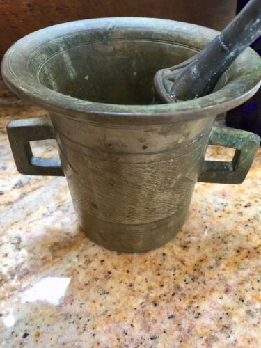 ANTIQUE SOLID BRONZE APOTHECARY MORTAR & PESTLE