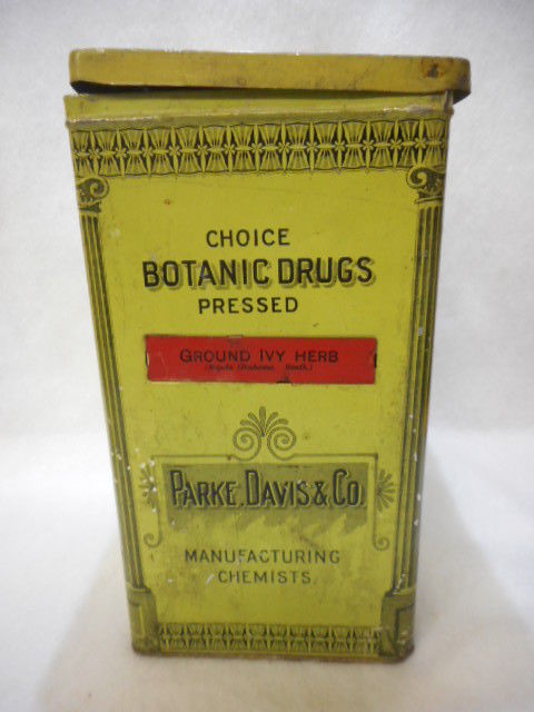 Parke Davis Co Gound Ivy Herb Botanic Drugs Pressed Herbs Apothecary Tin c1884