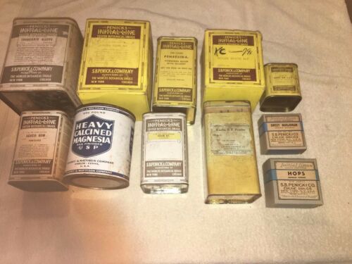11 Vintage Canisters Containers Apothecary Drugstore Penick Mattison Drugs Pills