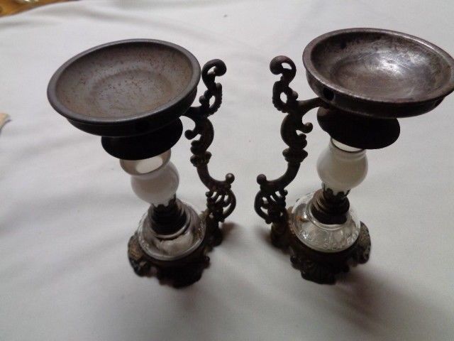 Antique Cresolene / Kerosene Vapo 1800's Oil Lamp Pair