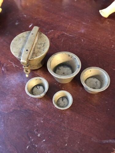 Antique Vintage 5 Piece Brass Apothecary Graduated Nesting Weight Set