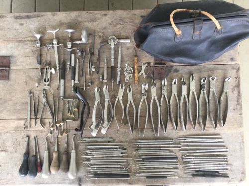 Antique Dental Instruments Tools Lot Rope Handle Bag