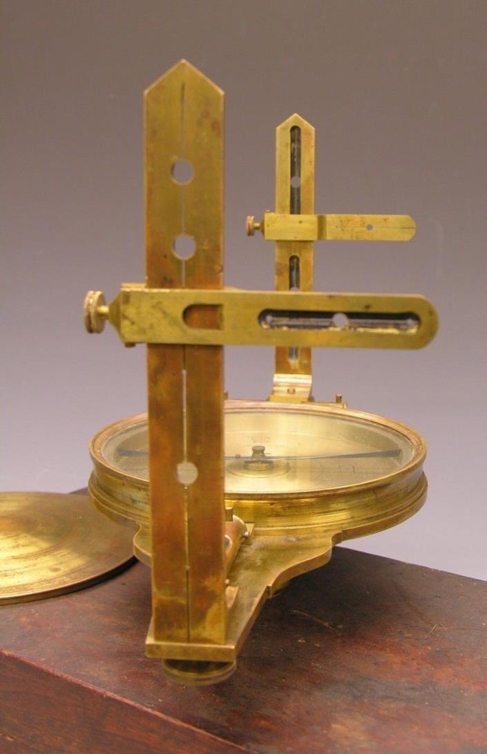 ~  Unusual 19th c AMERICAN, 4-vane Surveying Vernier Compass, Cincinnati Cased ~