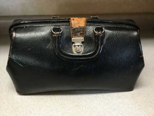 Vintage Kruse Black Leather Doctor's Bag, Homa Kruse 14.
