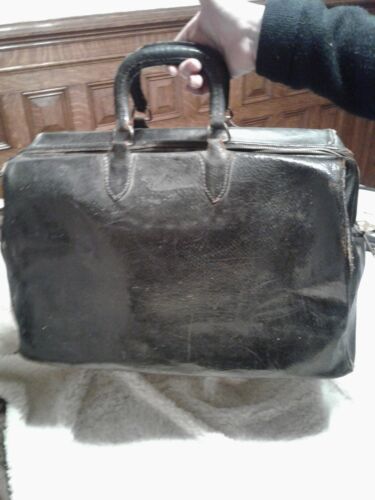 Antique Leather Doctor Physician Bag Case Satchel Medical Suitcase Tote Zipper