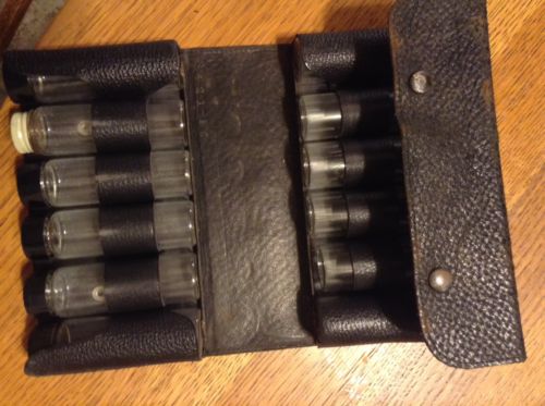 Vintage Doctor's Medical Bag Black Leather Apothecary Bag, 12 glass vials