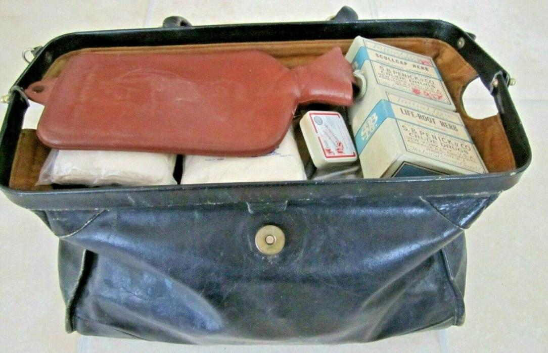 ANTIQUE DOCTOR'S BAG LOADED W / Instruments. Herbs, Child's Water Bottle, Poison