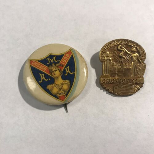 VINTAGE AMA AMERICAN MEDICAL ASSOCIATION CHICAGO CONVENTION 1908 AND 1924 PINS