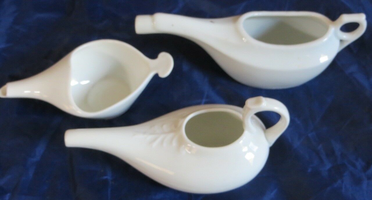 Lot of Three White Ironstone Pottery Invalid or Baby Feeders